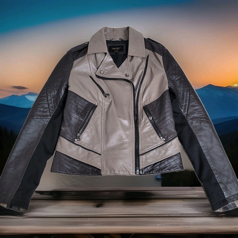 Vintage Laundry by Shelli Segal Leather Moto Jacket S Shoulder Tabs Urban Grunge